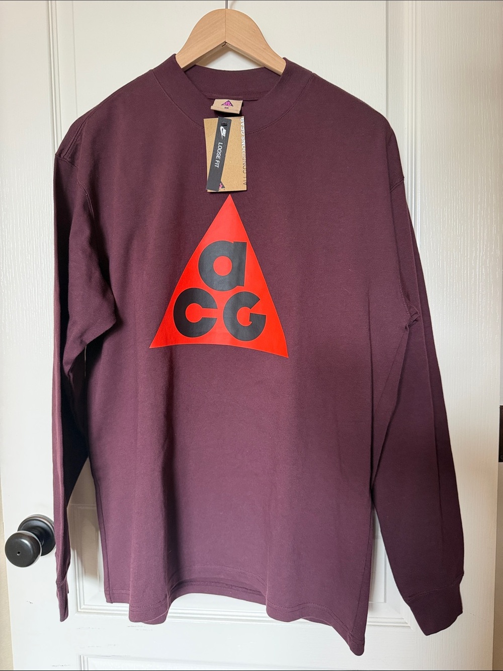 Nike Long Sleeve Tee in Maroon with Red ACG Logo